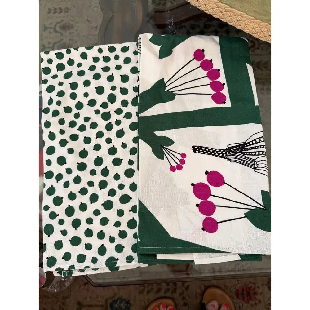 Marimekko Pekko Pakkanen Kitchen Towel White Green Bird Berries Polka Dot 2-Pack